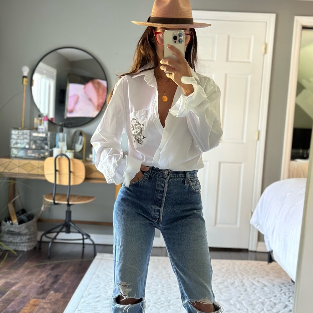 Gucci White Embroidered Button-Down Shirt